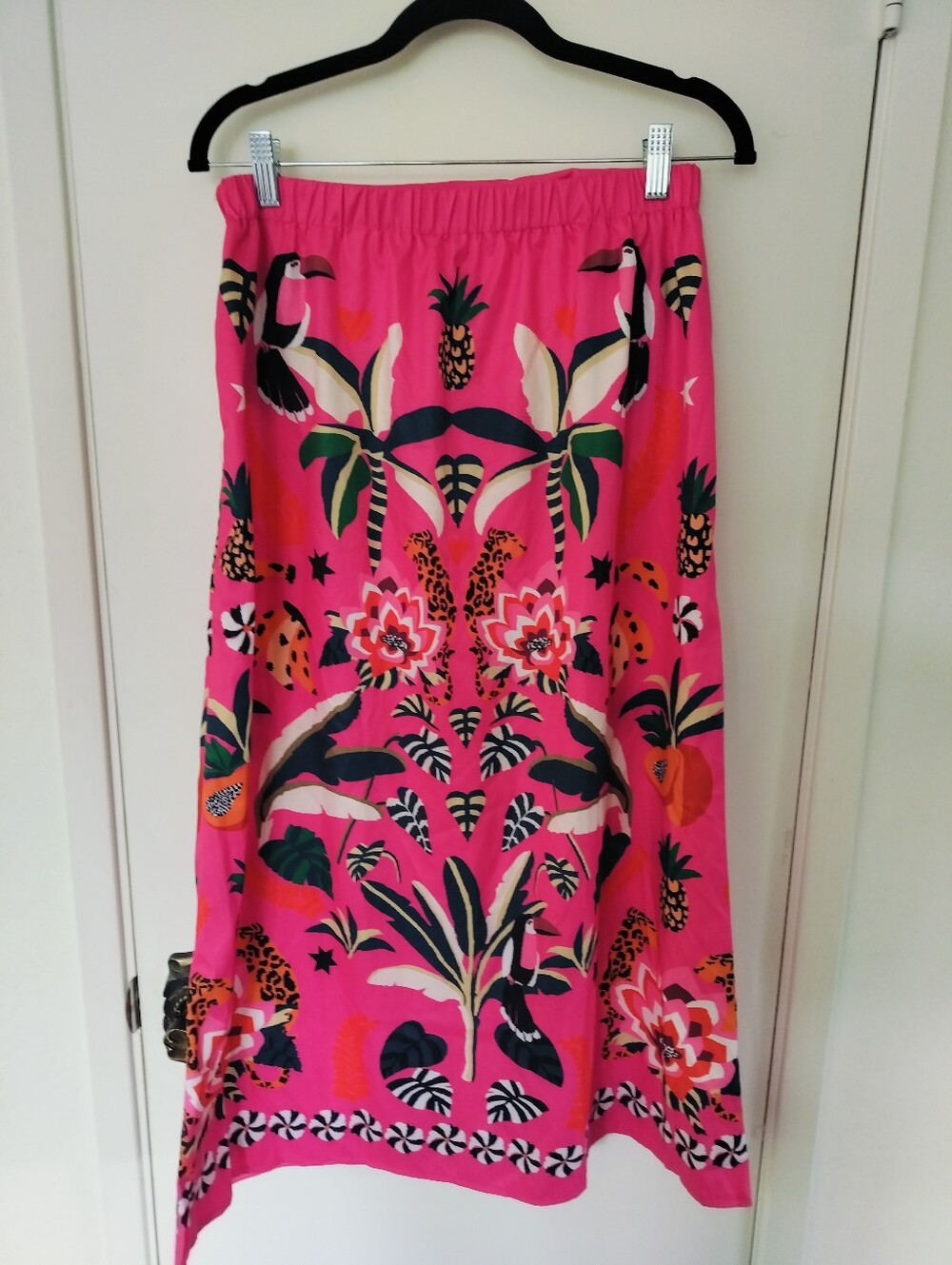 Pink Tropical Maxi Skirt Toucan Leopard Fruit Jungle Print Size M